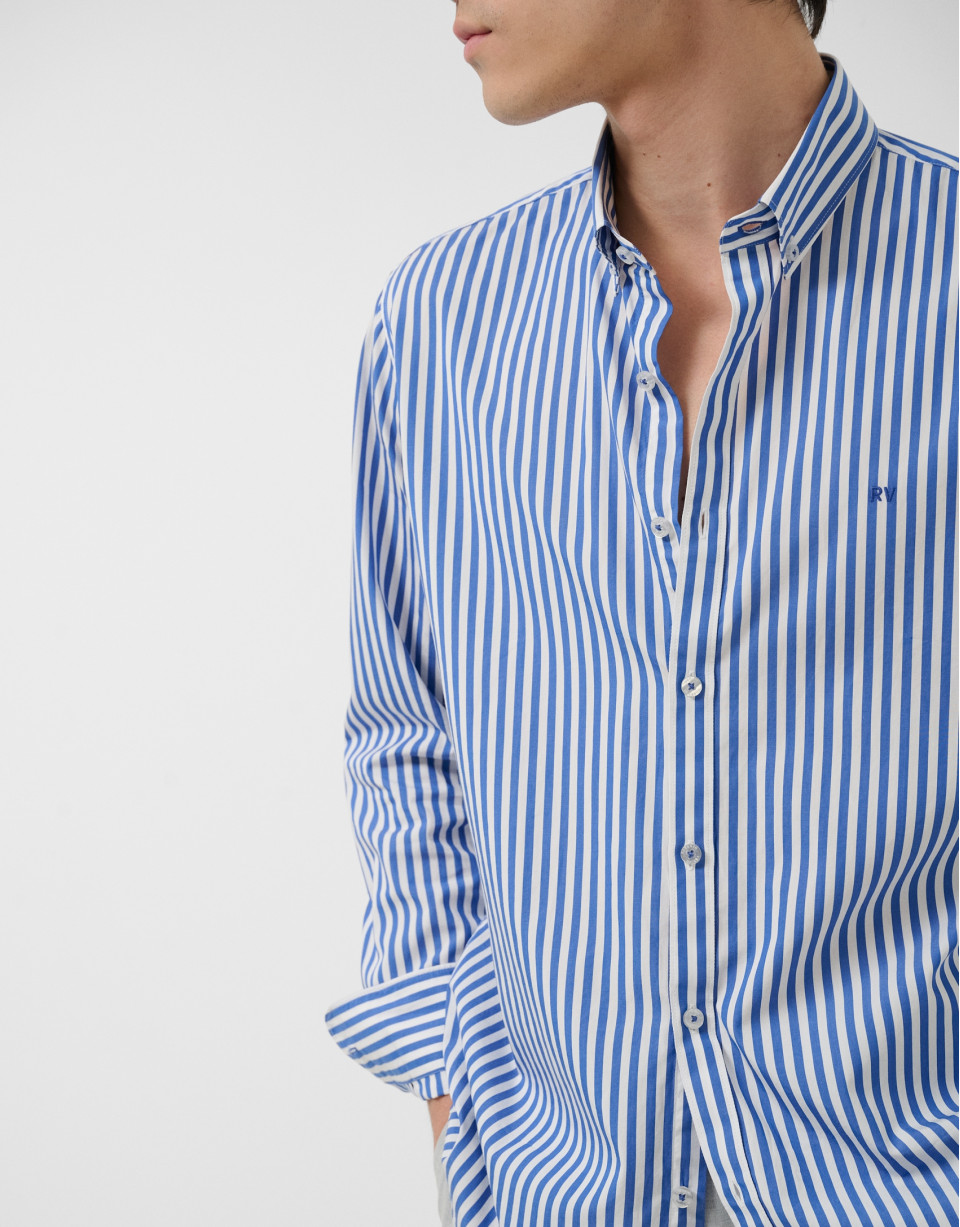 Regular fit white and blue striped shirt - Man | Roberto Verino