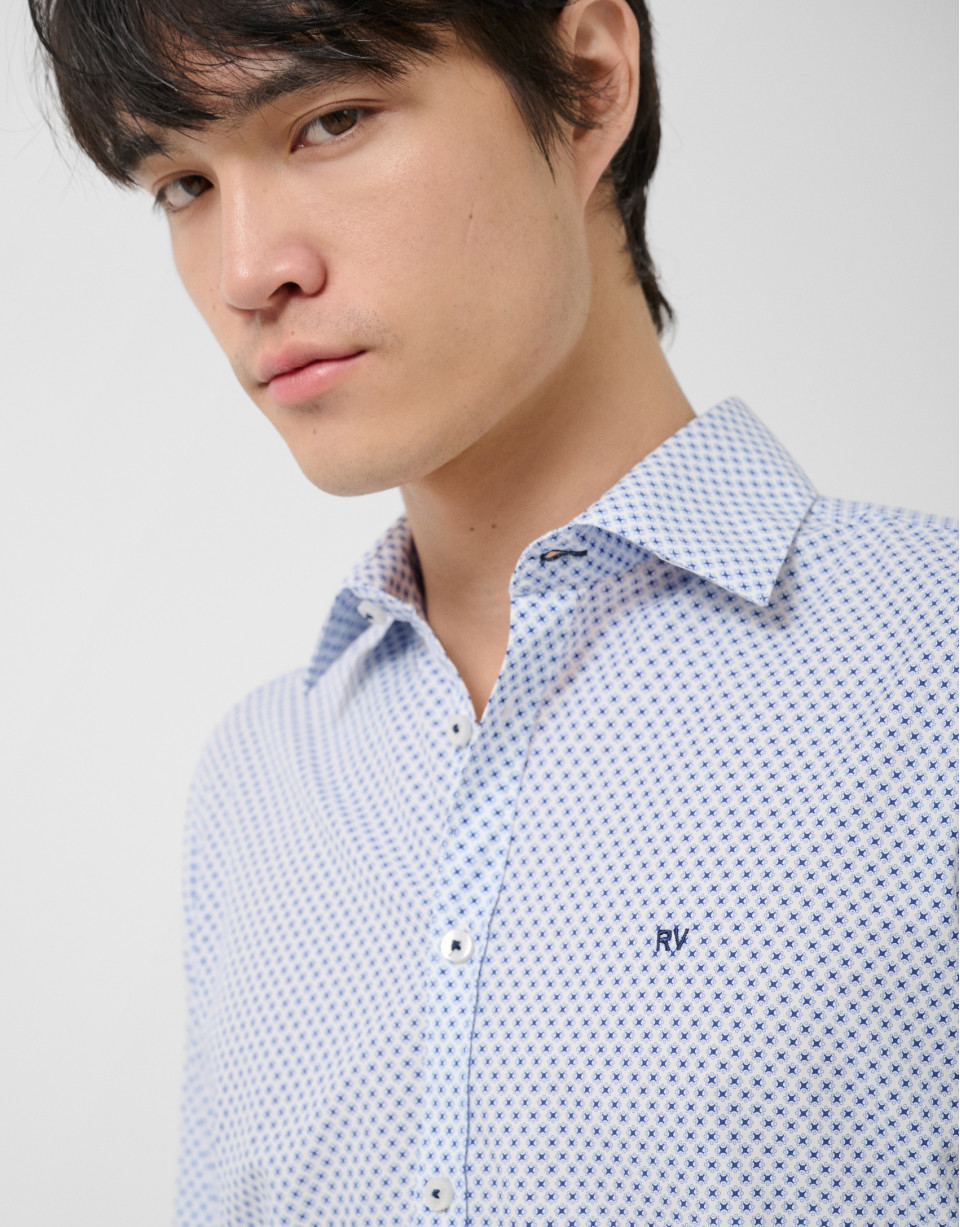 Regular fit blue geometric print shirt - Man | Roberto Verino