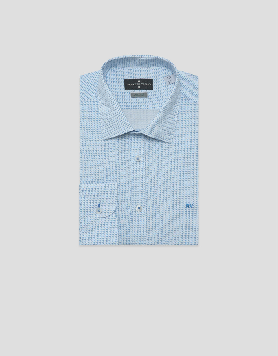 Slim fit shirt with light blue geometric print | Roberto Verino