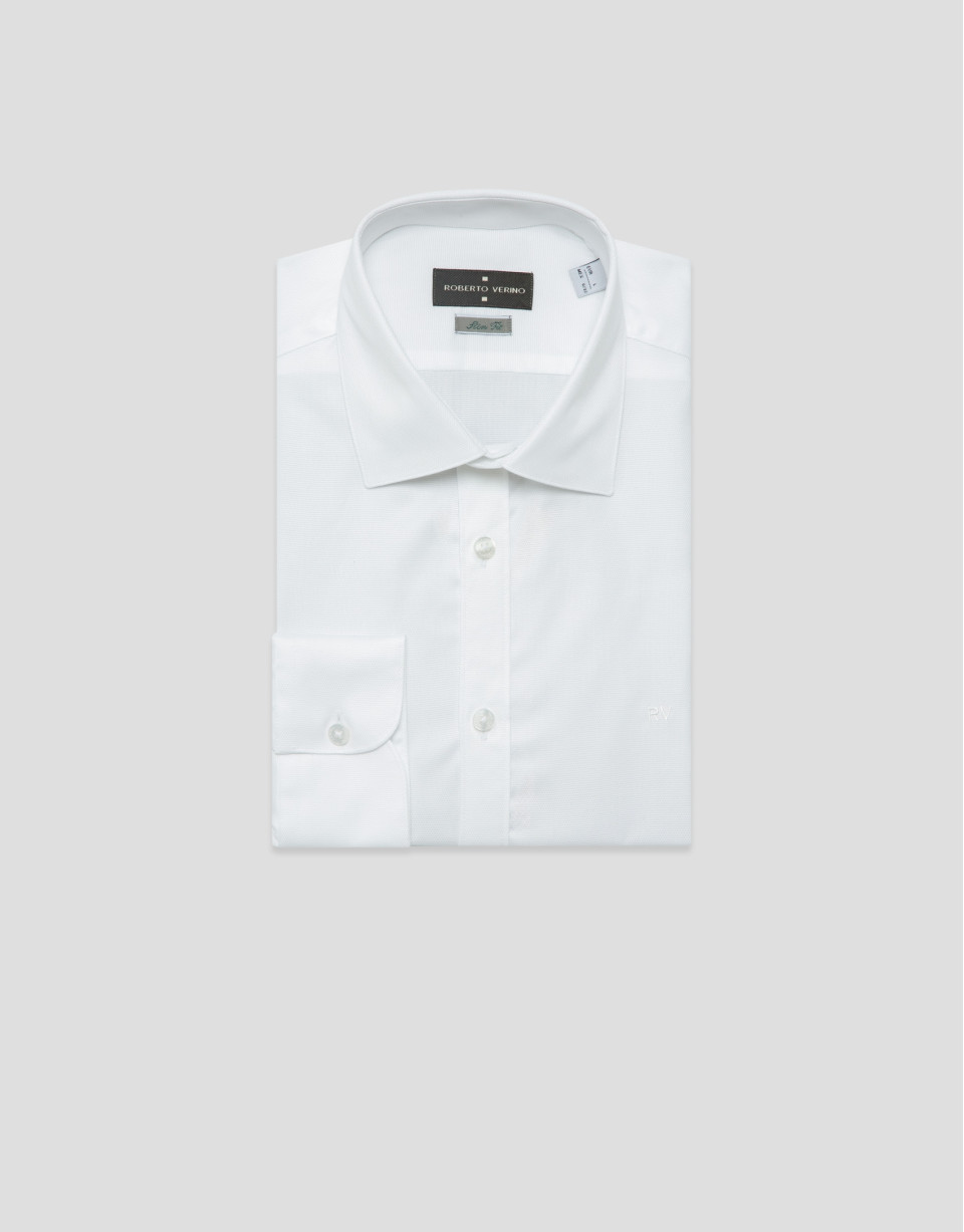 Slim fit sports shirt with white microstructure | Roberto Verino