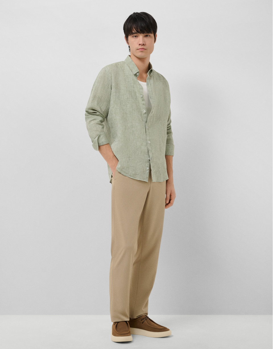 Regular fit khaki linen sports shirt - Man | Roberto Verino