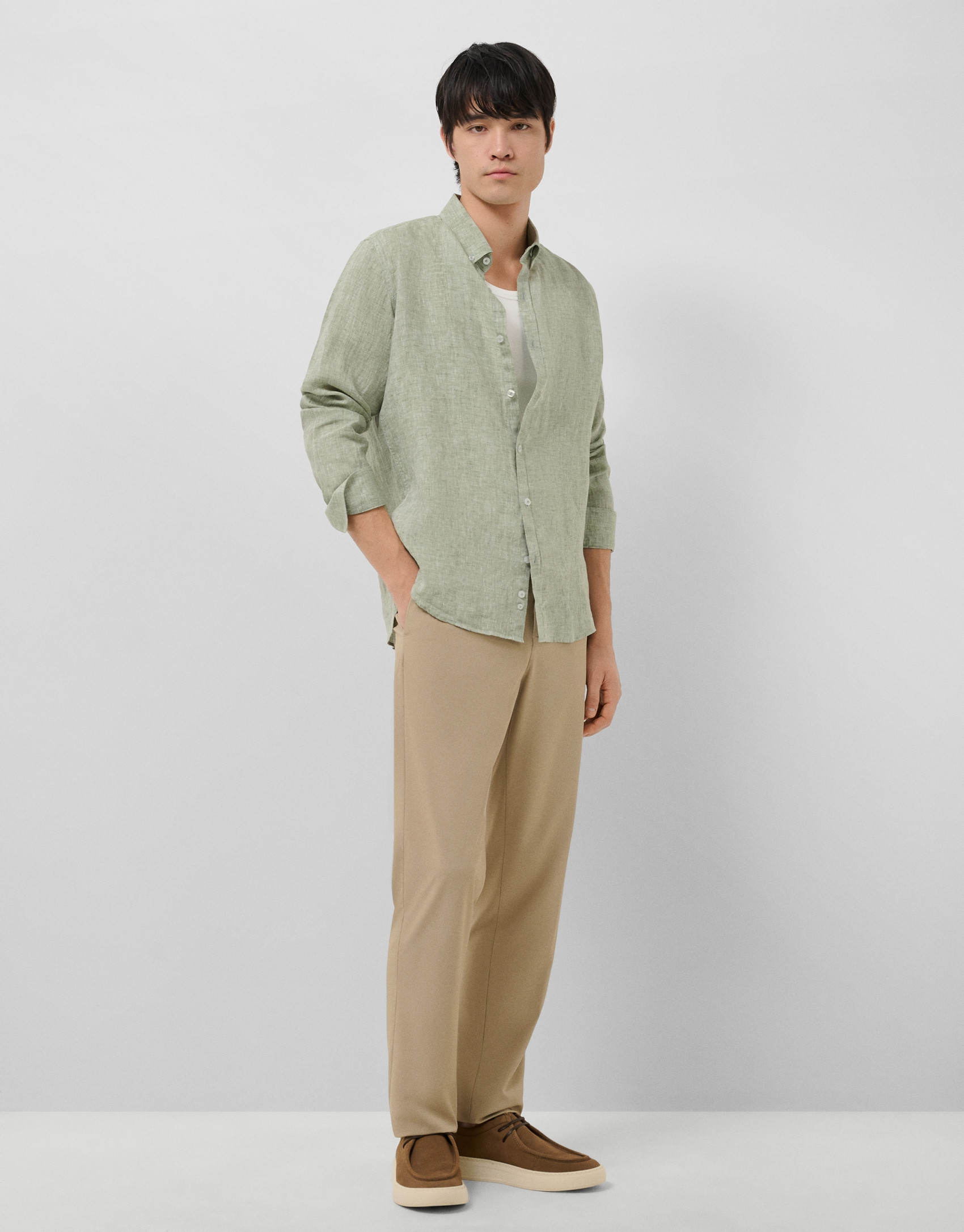 Regular fit khaki linen sports shirt - Man | Roberto Verino