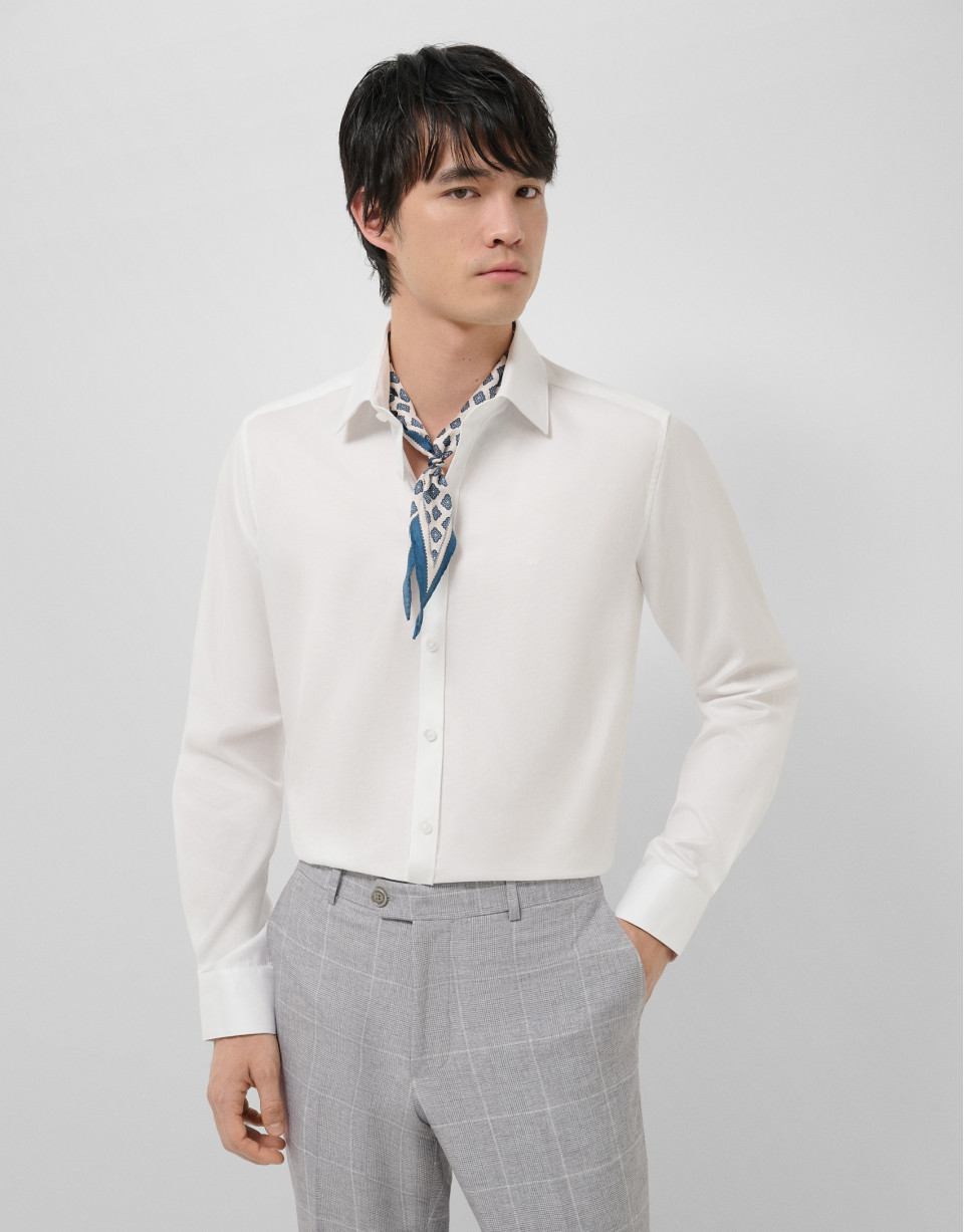 Slim fit sports shirt with white microstructure | Roberto Verino