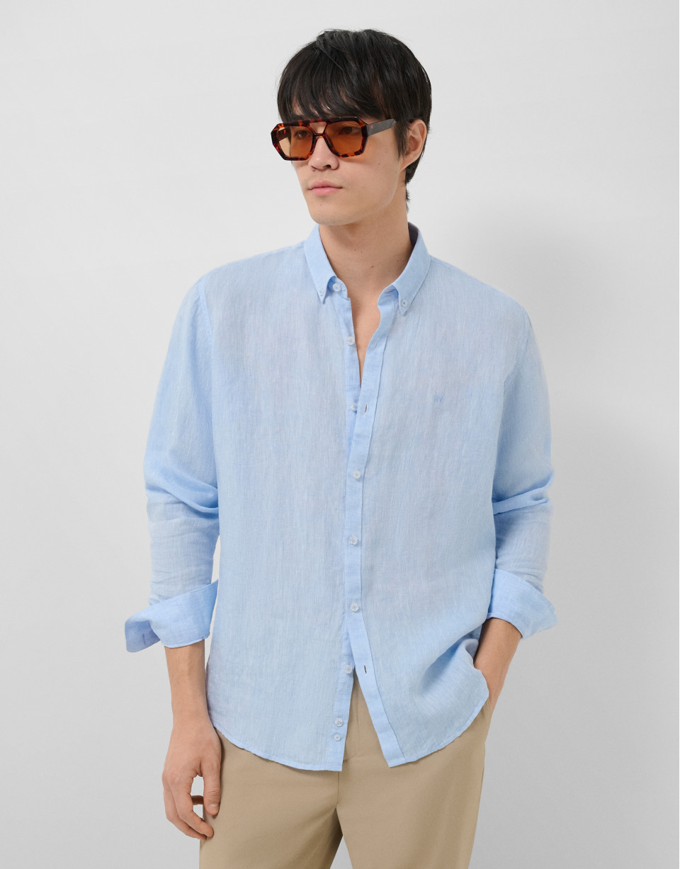 Regular fit light blue linen sports shirt - Man | Roberto Verino