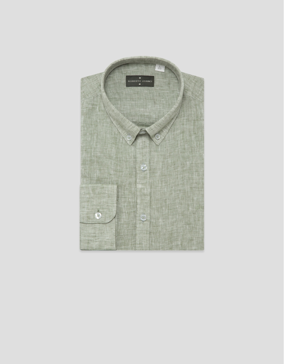 Regular fit khaki linen sports shirt - Man | Roberto Verino