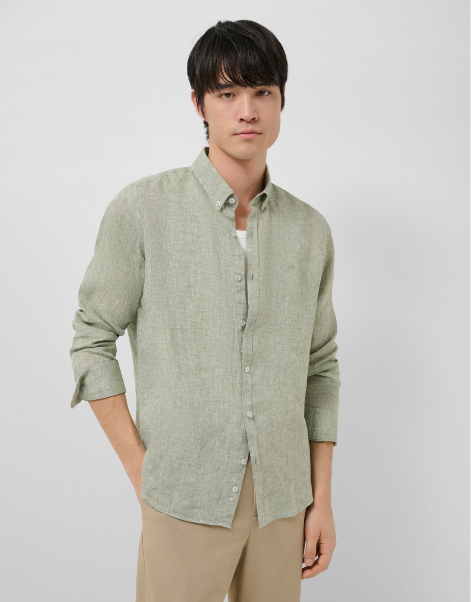 Regular fit khaki linen sports shirt - Man | Roberto Verino