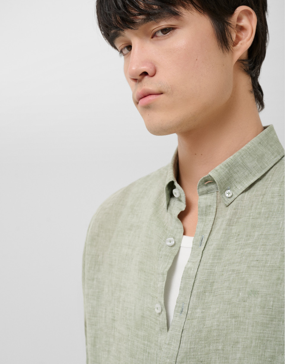 Regular fit khaki linen sports shirt - Man | Roberto Verino