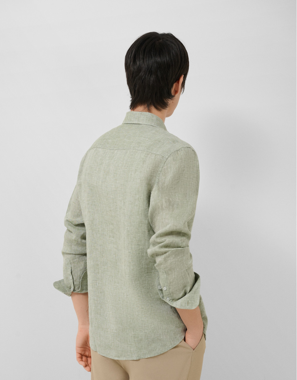 Regular fit khaki linen sports shirt - Man | Roberto Verino