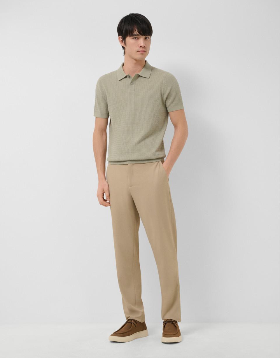 Light khaki structured knitted polo shirt - Man | Roberto Verino