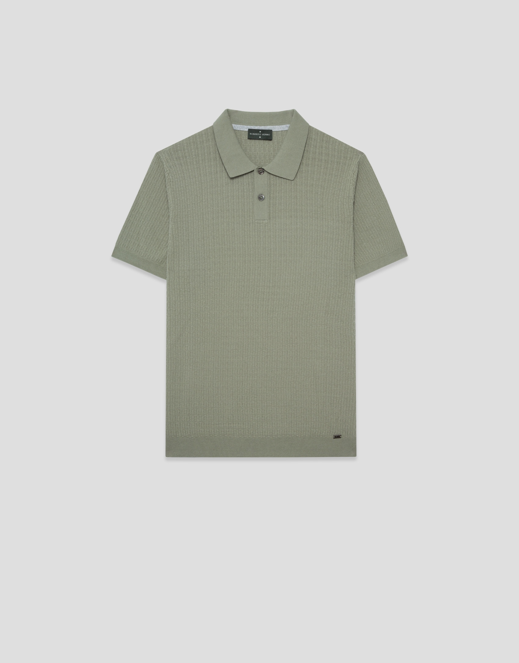 Light khaki structured knitted polo shirt - Man | Roberto Verino