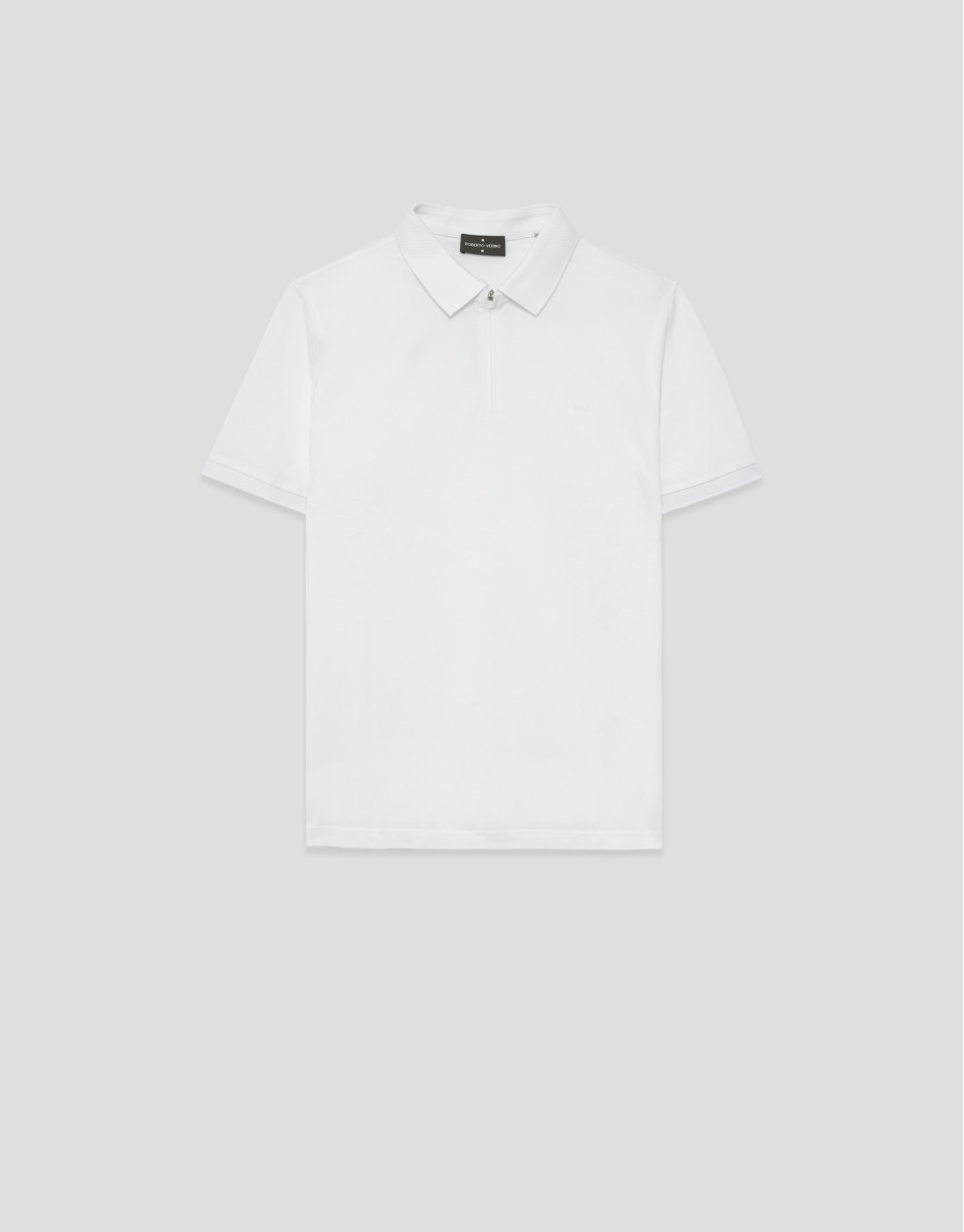 White technical piqué polo shirt with zip - Man | Roberto Verino