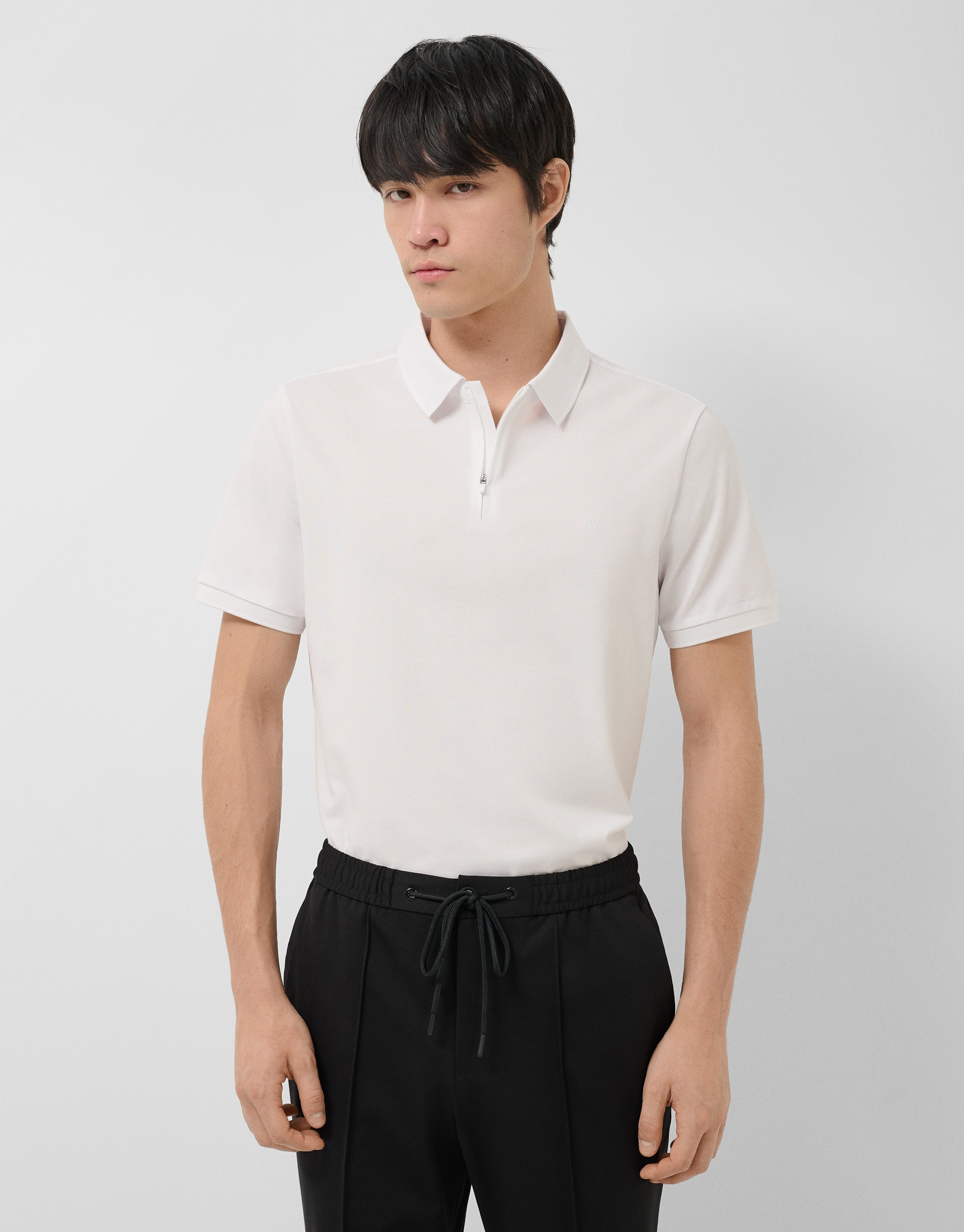 White technical piqué polo shirt with zip - Man | Roberto Verino