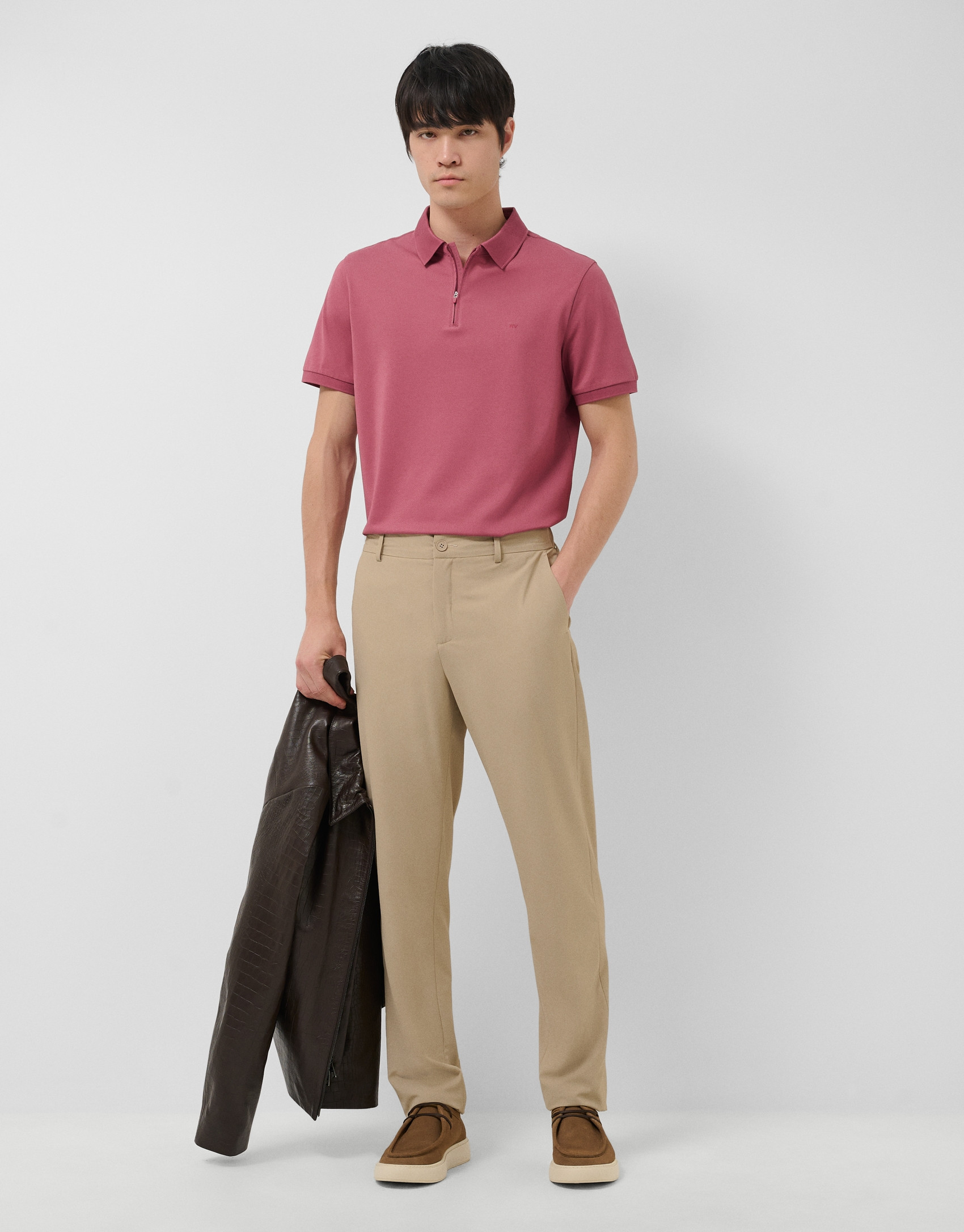 Plum-colored technical piqué polo shirt with zip | Roberto Verino