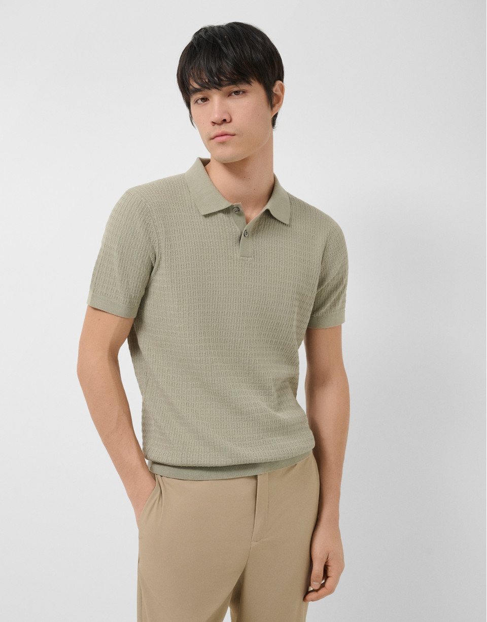 Light khaki structured knitted polo shirt - Man | Roberto Verino