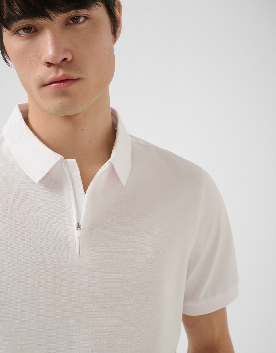 White technical piqué polo shirt with zip - Man | Roberto Verino