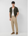 Dark khaki herringbone knit open polo shirt | Roberto Verino
