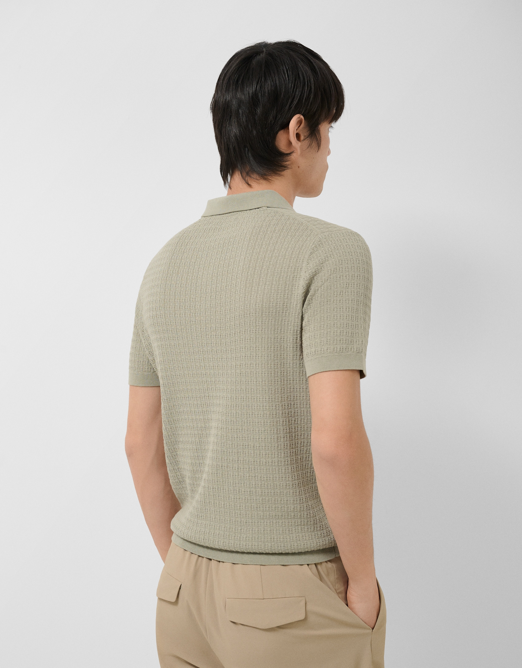 Light khaki structured knitted polo shirt - Man | Roberto Verino