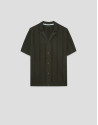Dark khaki herringbone knit open polo shirt | Roberto Verino
