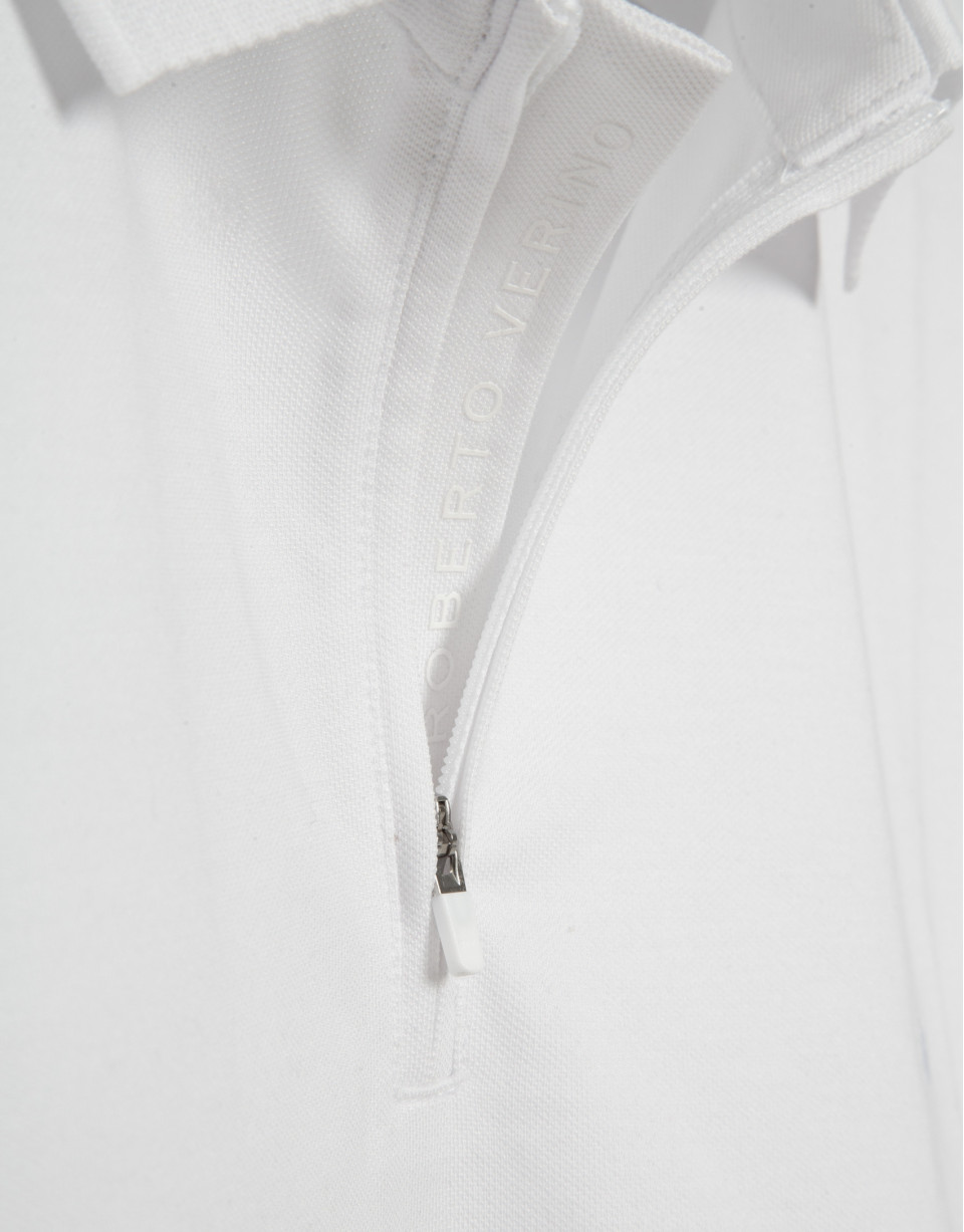White technical piqué polo shirt with zip - Man | Roberto Verino