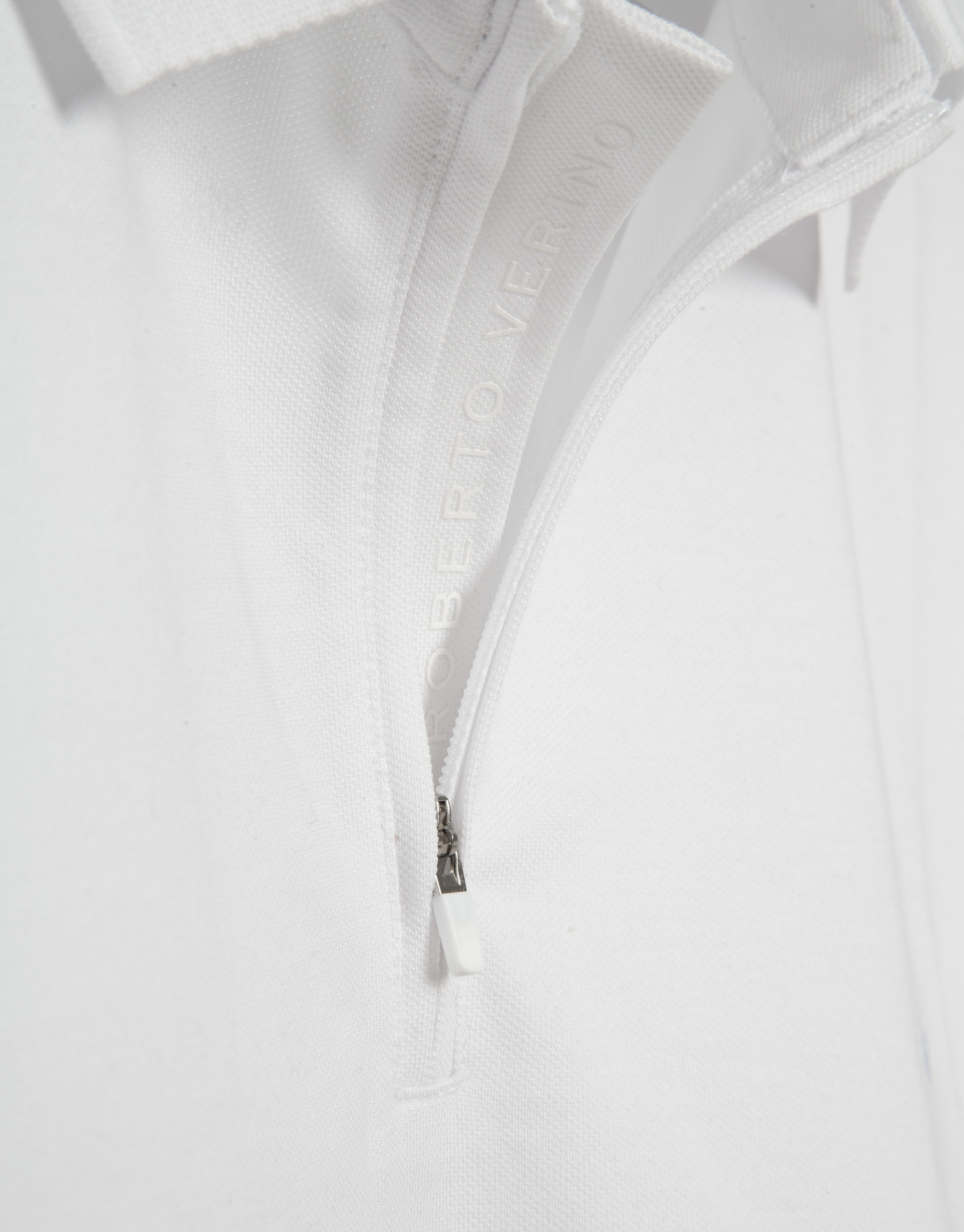 White technical piqué polo shirt with zip - Man | Roberto Verino