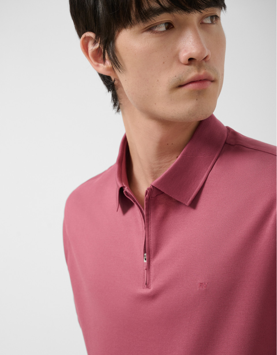 Plum-colored technical piqué polo shirt with zip | Roberto Verino