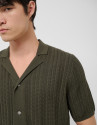 Dark khaki herringbone knit open polo shirt | Roberto Verino