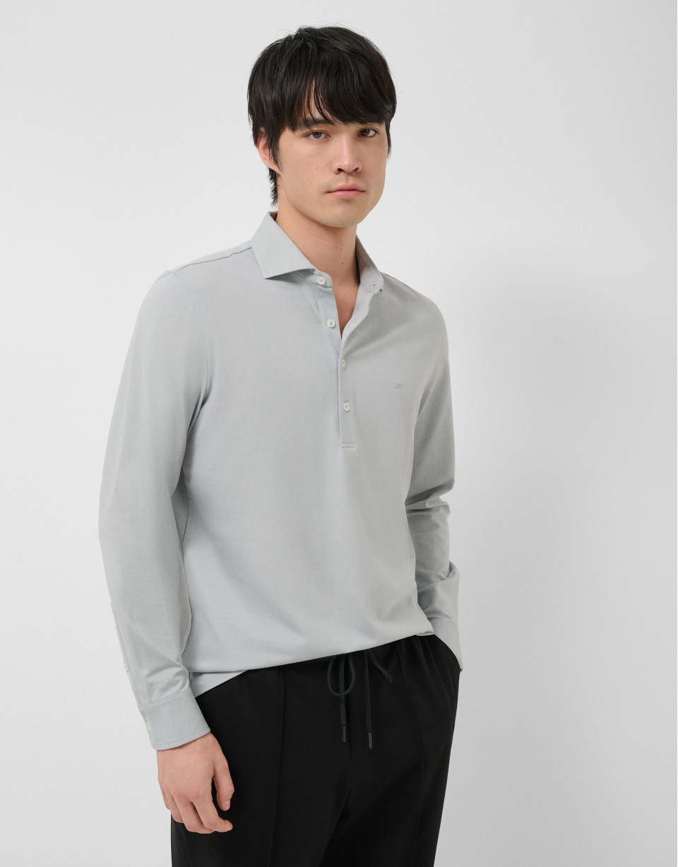 Grey long-sleeved piqué shirt - Man - SS2026 | Roberto Verino