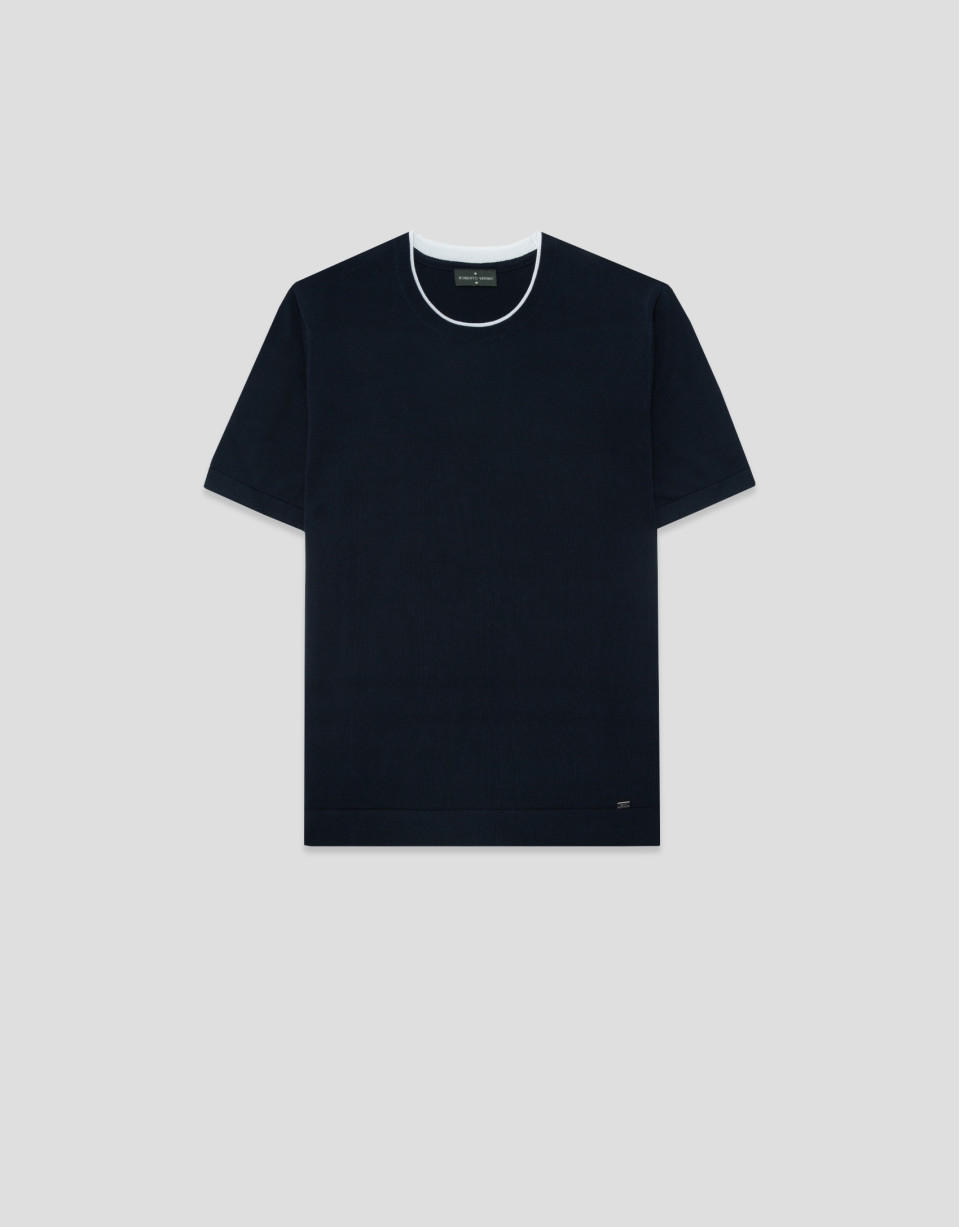 Navy blue knitted short-sleeved T-shirt - Man | Roberto Verino