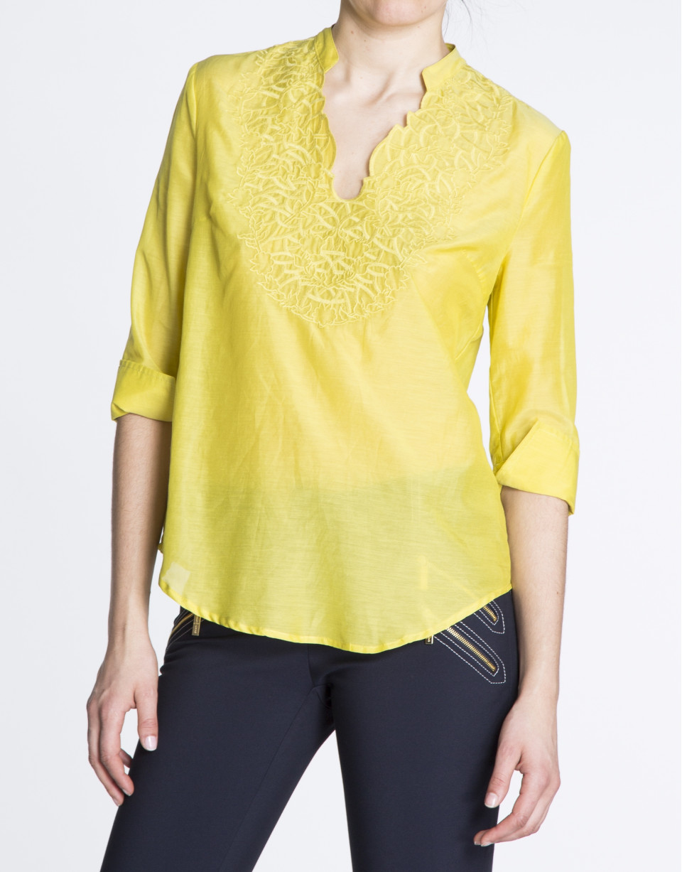 Yellow silk embroidered blouse 