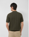 Dark khaki herringbone knit open polo shirt | Roberto Verino