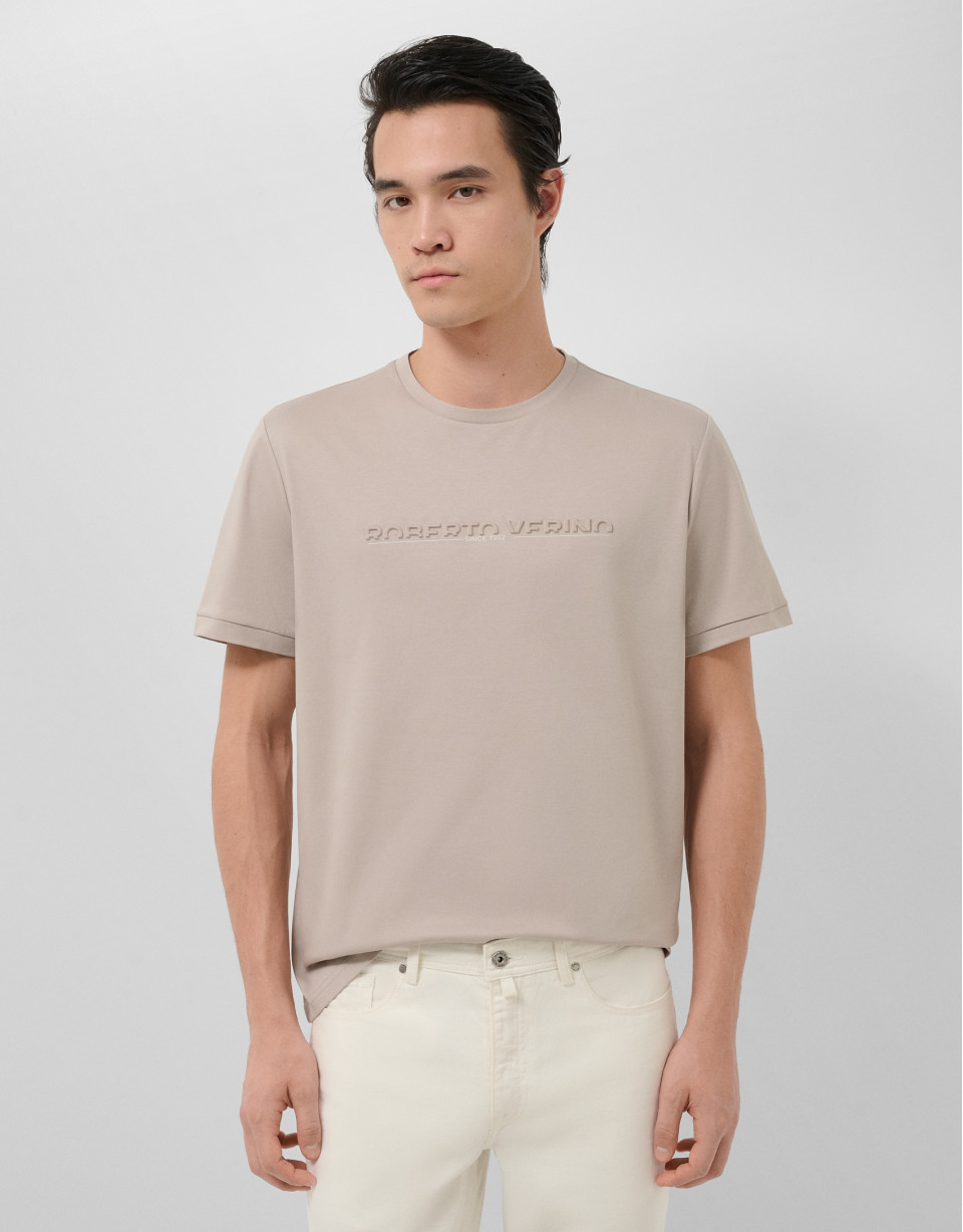 Short-sleeved mink T-shirt with chest logo | Roberto Verino