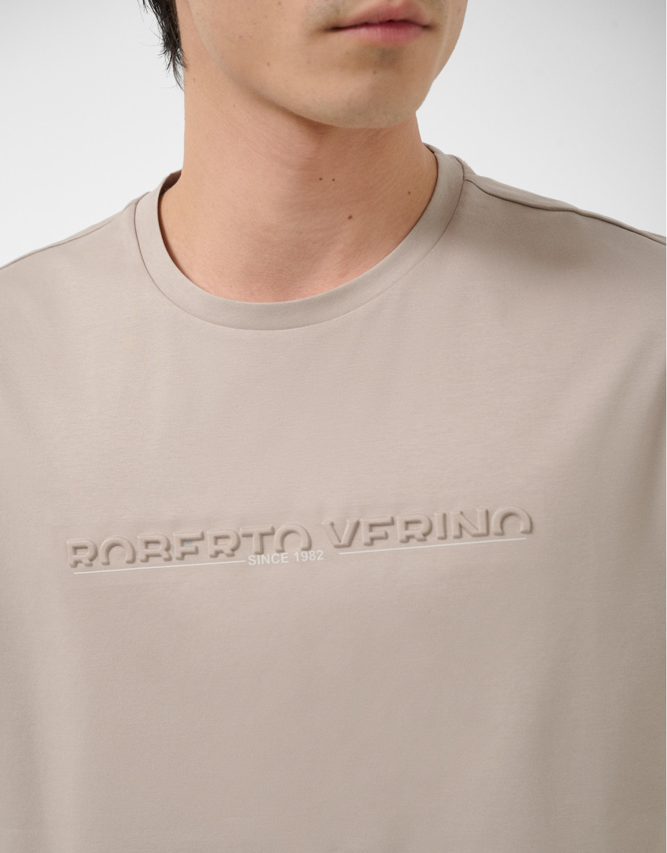 Short-sleeved mink T-shirt with chest logo | Roberto Verino
