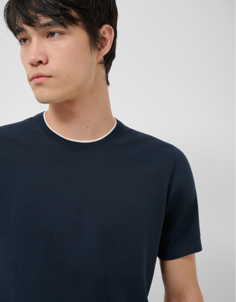 Navy blue knitted short-sleeved T-shirt - Man | Roberto Verino
