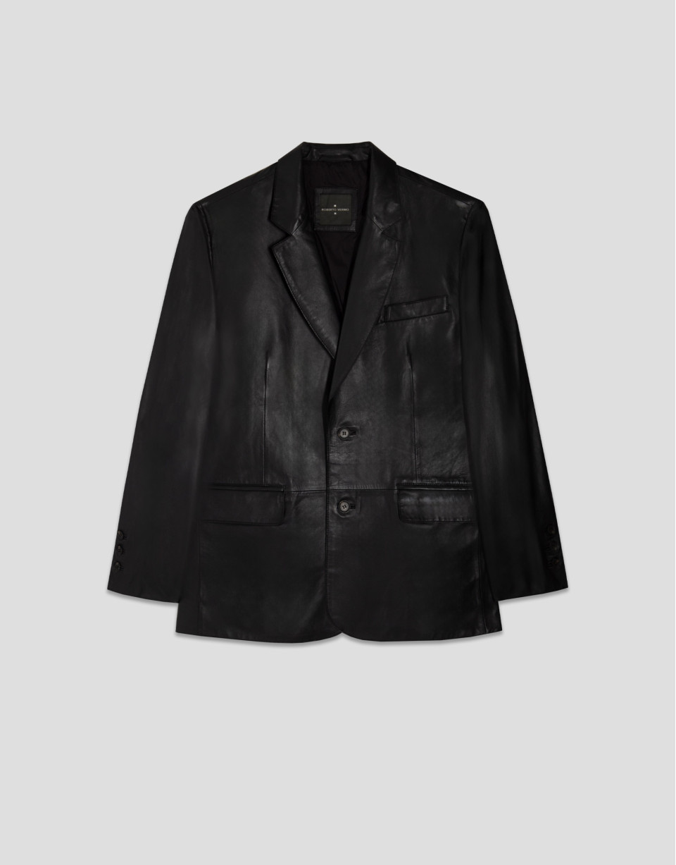Black leather jacket - Man - SS2025 | Roberto Verino