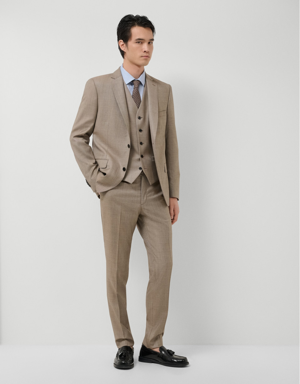 Half canvas slim fit suit in dark mink faux ... | Roberto Verino