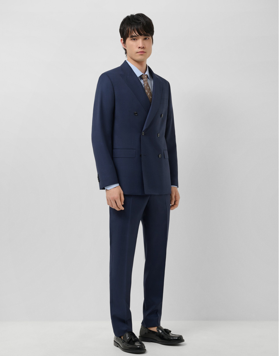Half canvas suit in blue checked wool - Man | Roberto Verino