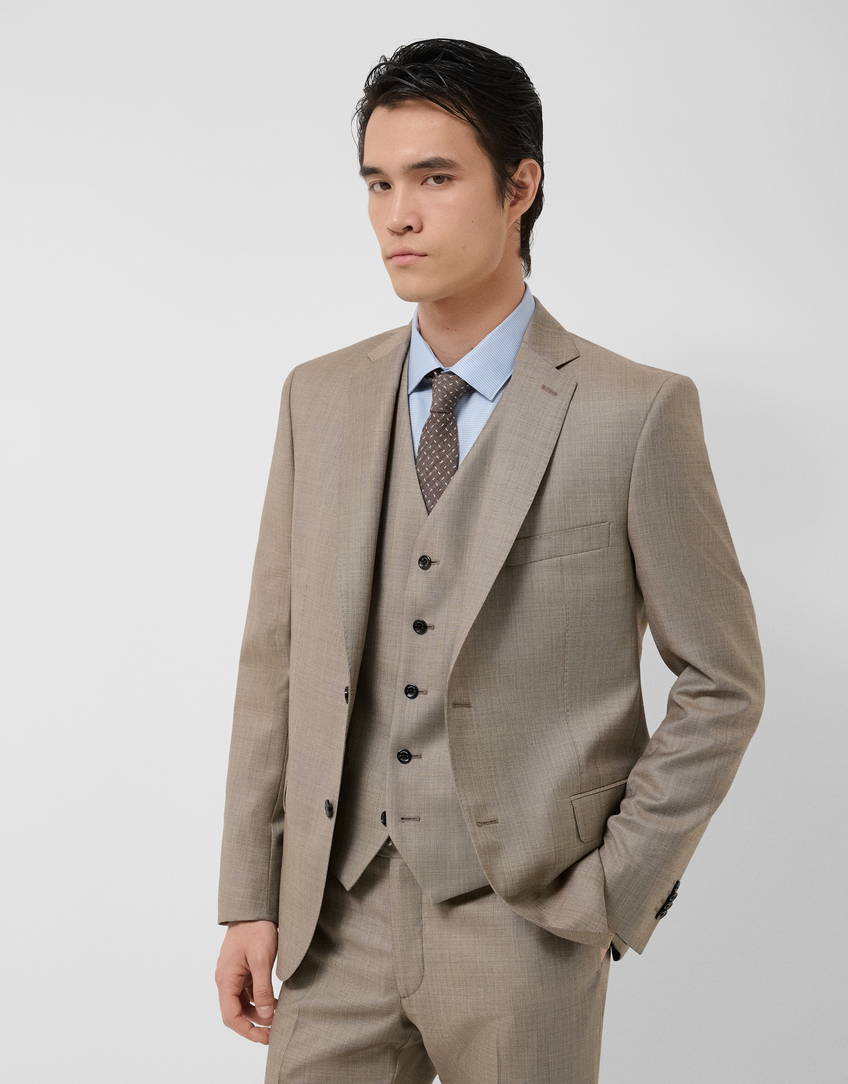 Half canvas slim fit suit in dark mink faux ... | Roberto Verino