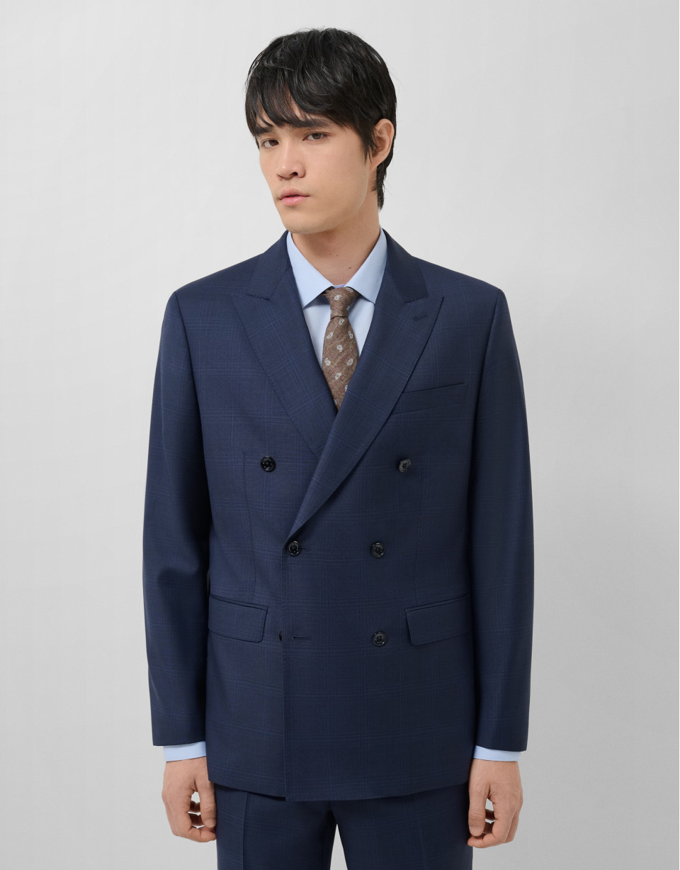 Half canvas suit in blue checked wool - Man | Roberto Verino