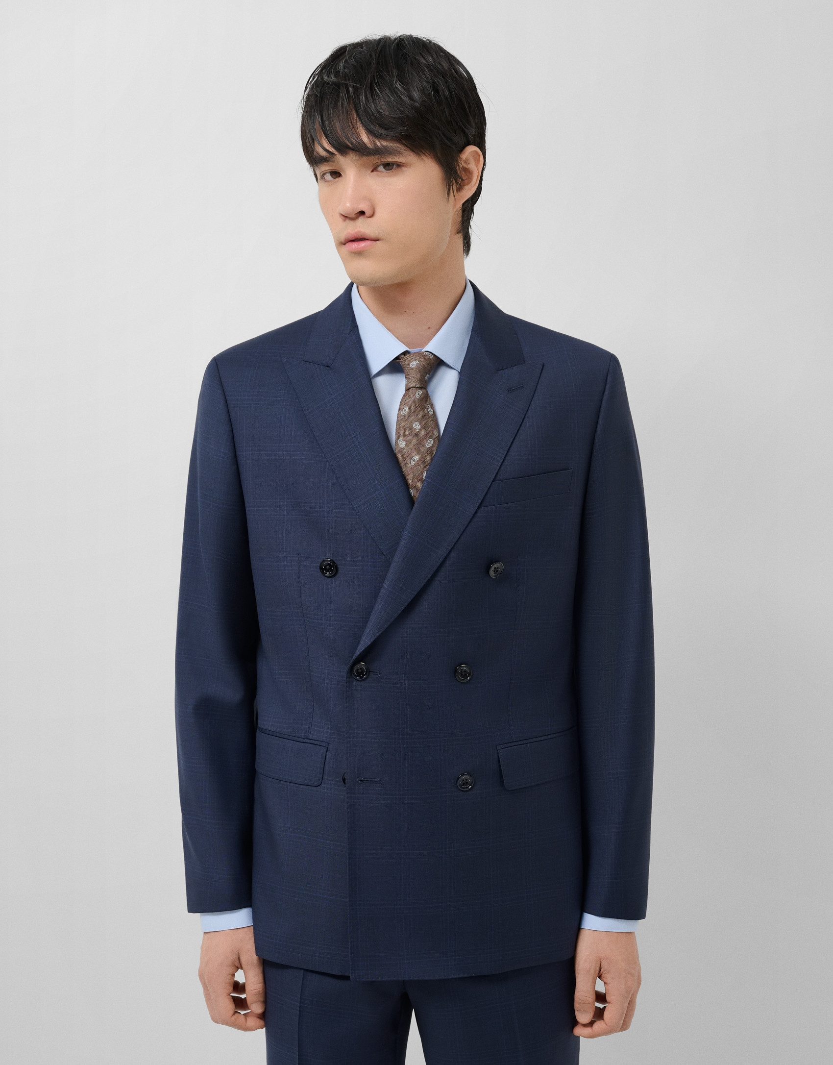 Half canvas suit in blue checked wool - Man | Roberto Verino