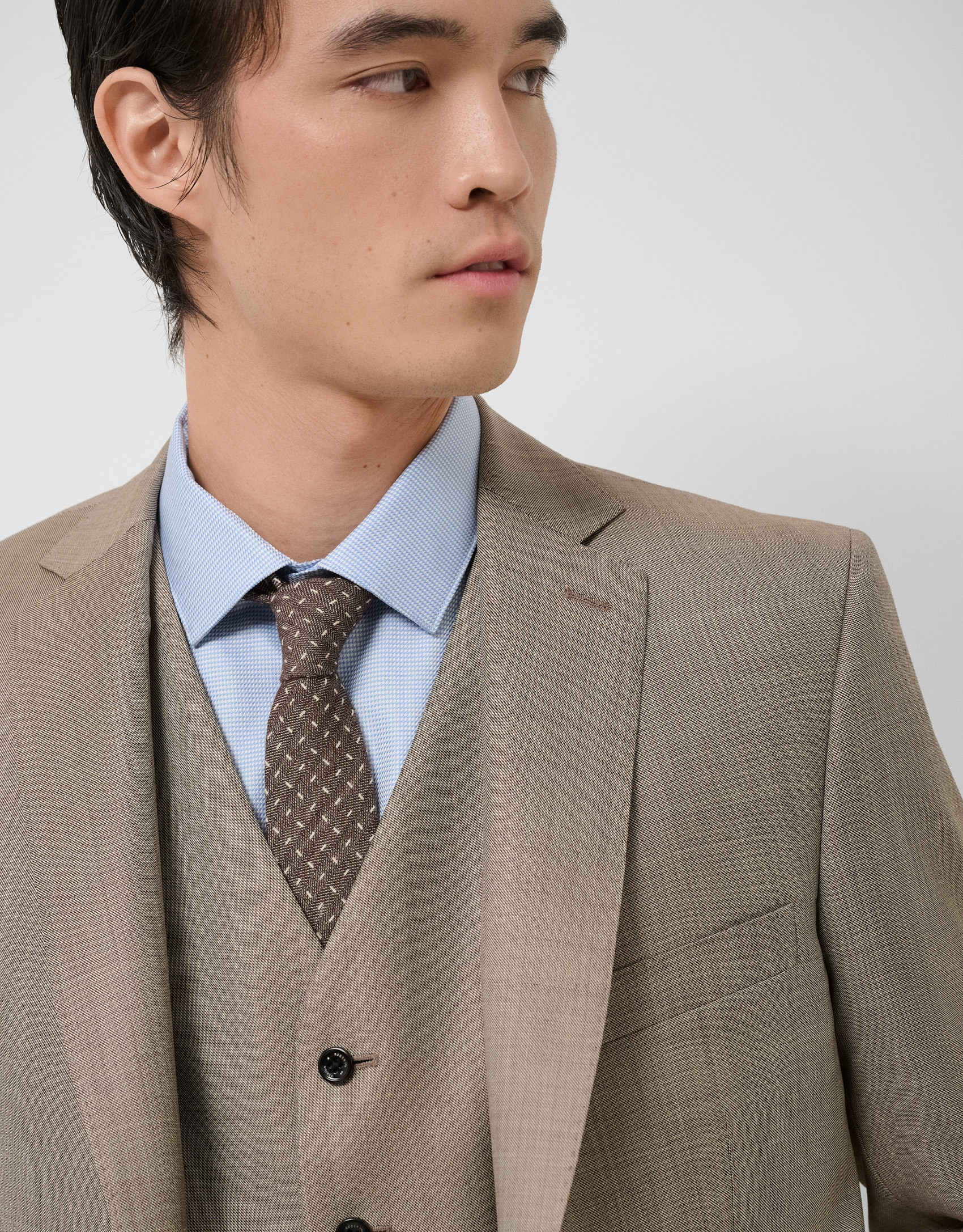 Half canvas slim fit suit in dark mink faux ... | Roberto Verino