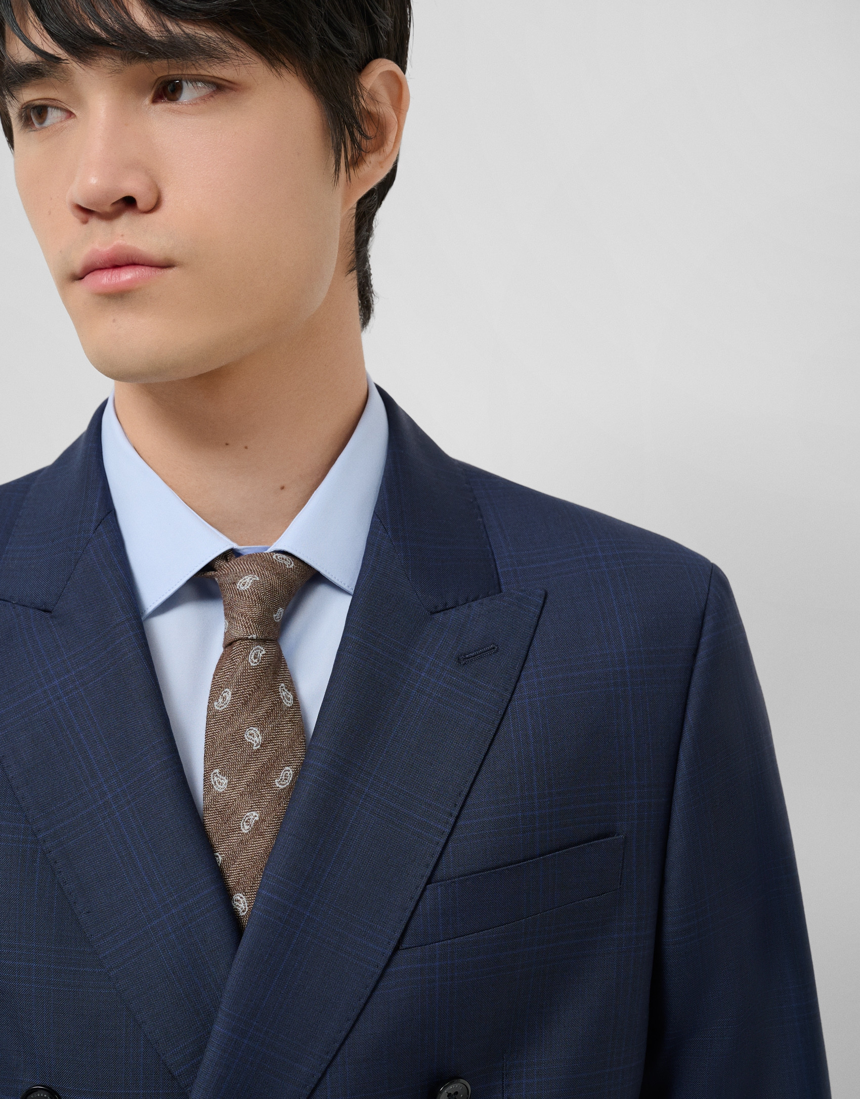 Half canvas suit in blue checked wool - Man | Roberto Verino