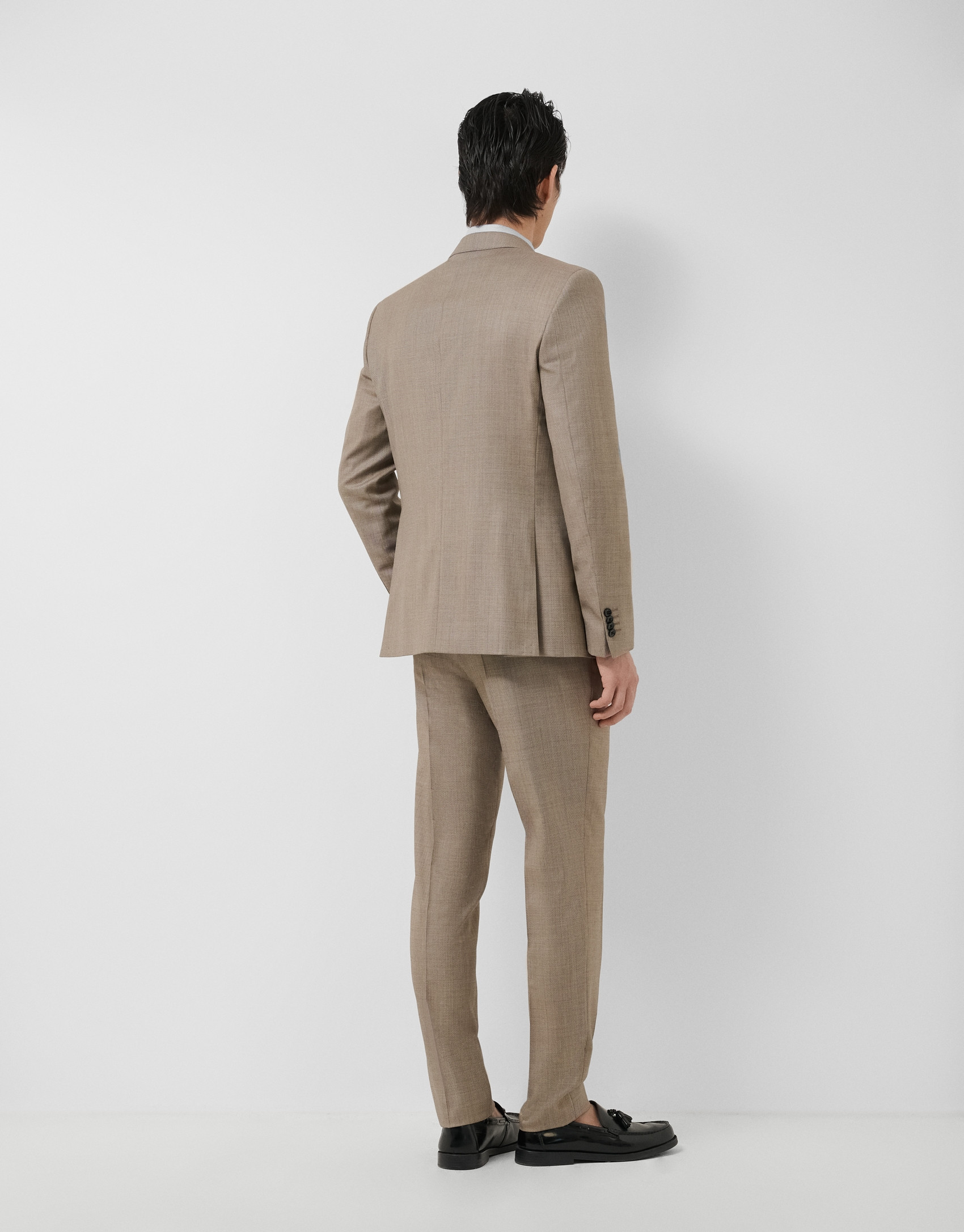 Half canvas slim fit suit in dark mink faux ... | Roberto Verino