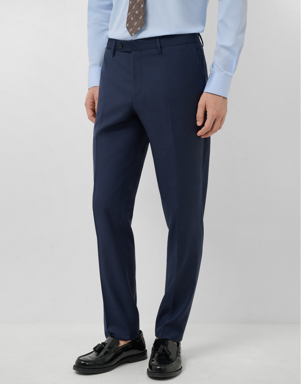 Half canvas suit in blue checked wool - Man | Roberto Verino