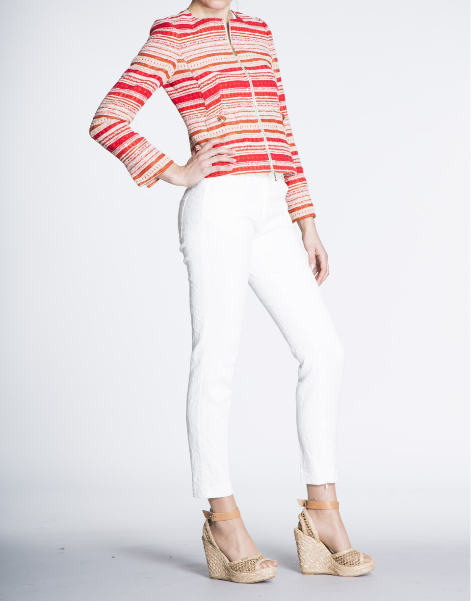 Short ethnic print jacquard jacket