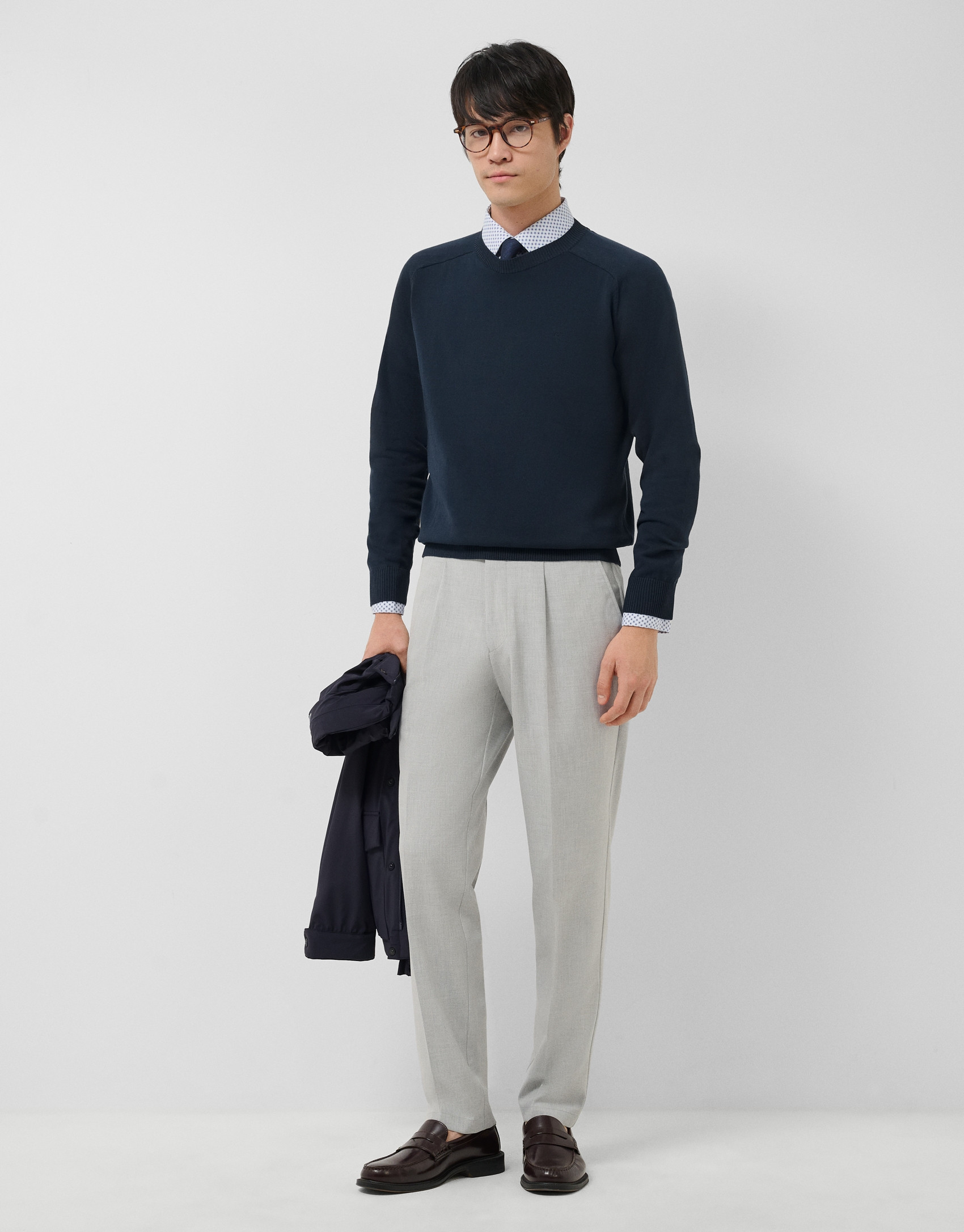 High twist navy blue plain cotton jumper - Man | Roberto Verino