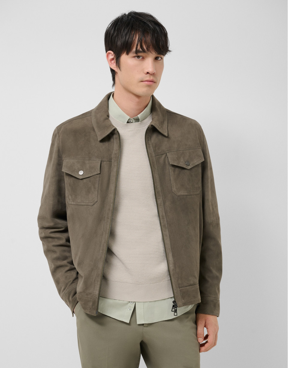 Khaki suede jacket with chest pockets - Man | Roberto Verino