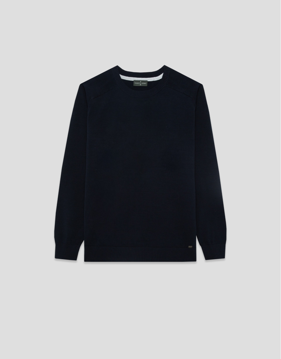 High twist navy blue plain cotton jumper - Man | Roberto Verino
