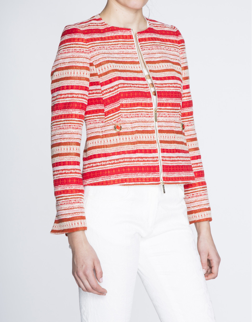 Short ethnic print jacquard jacket