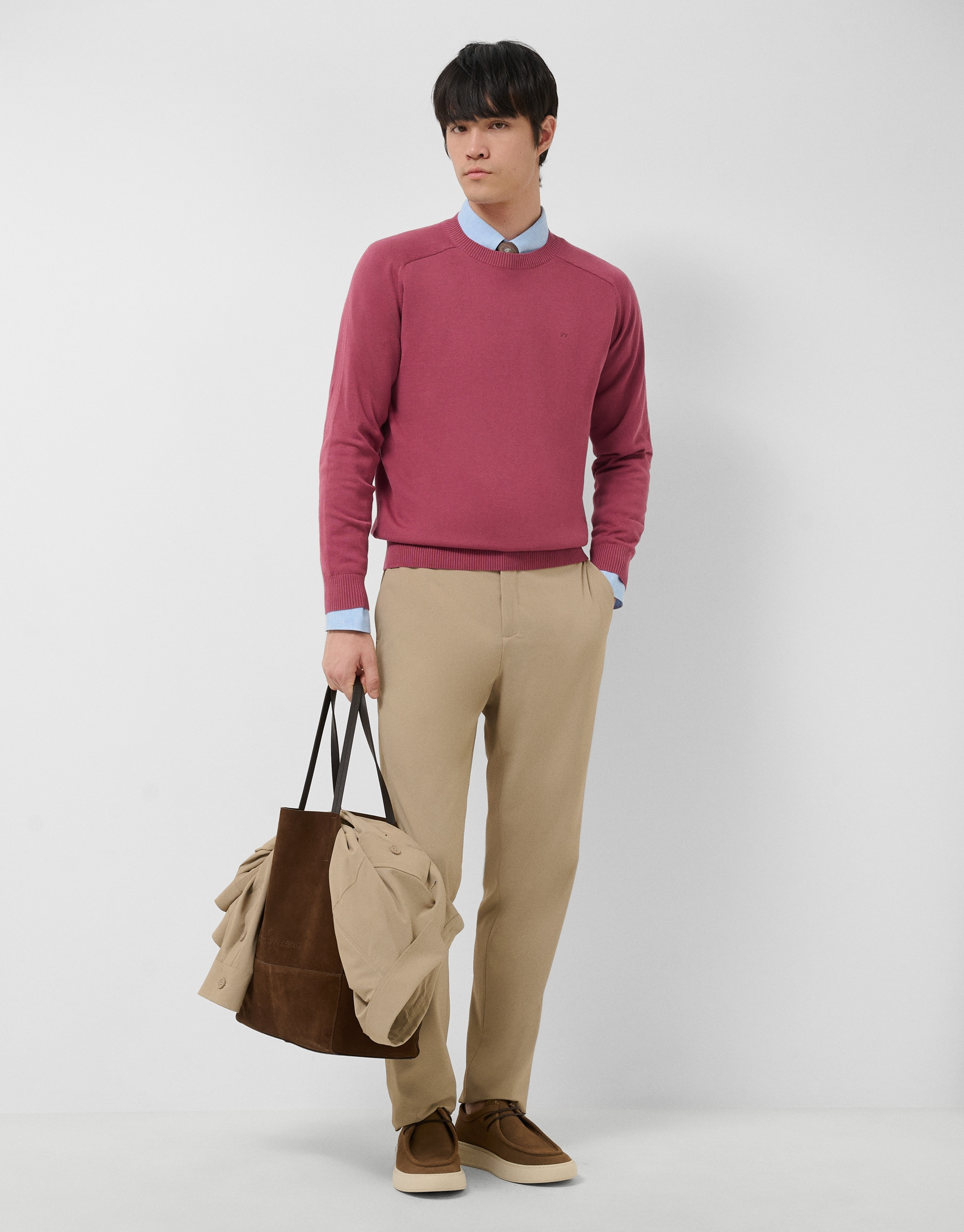 Plain high twist plum cotton jumper - Man | Roberto Verino
