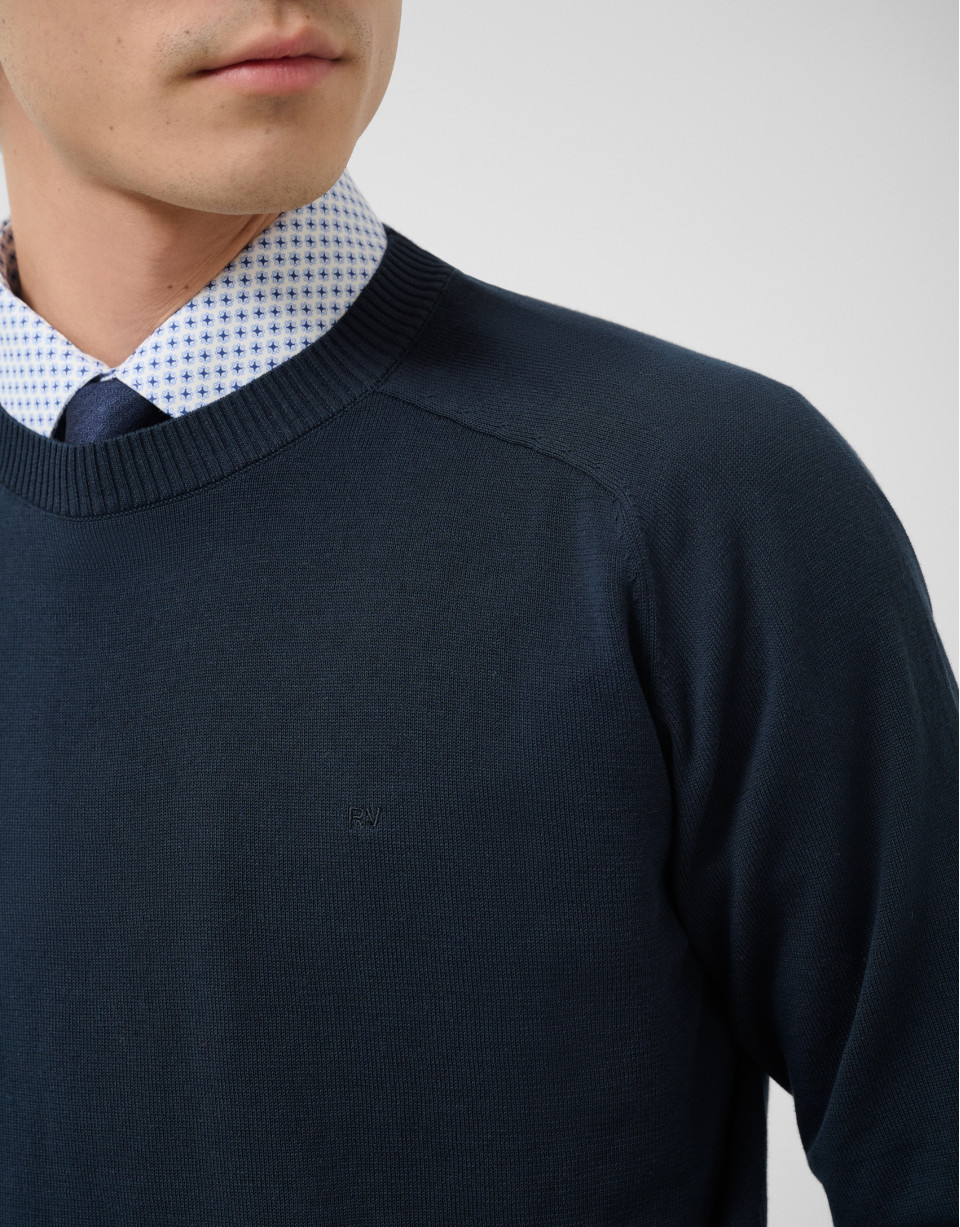 High twist navy blue plain cotton jumper - Man | Roberto Verino
